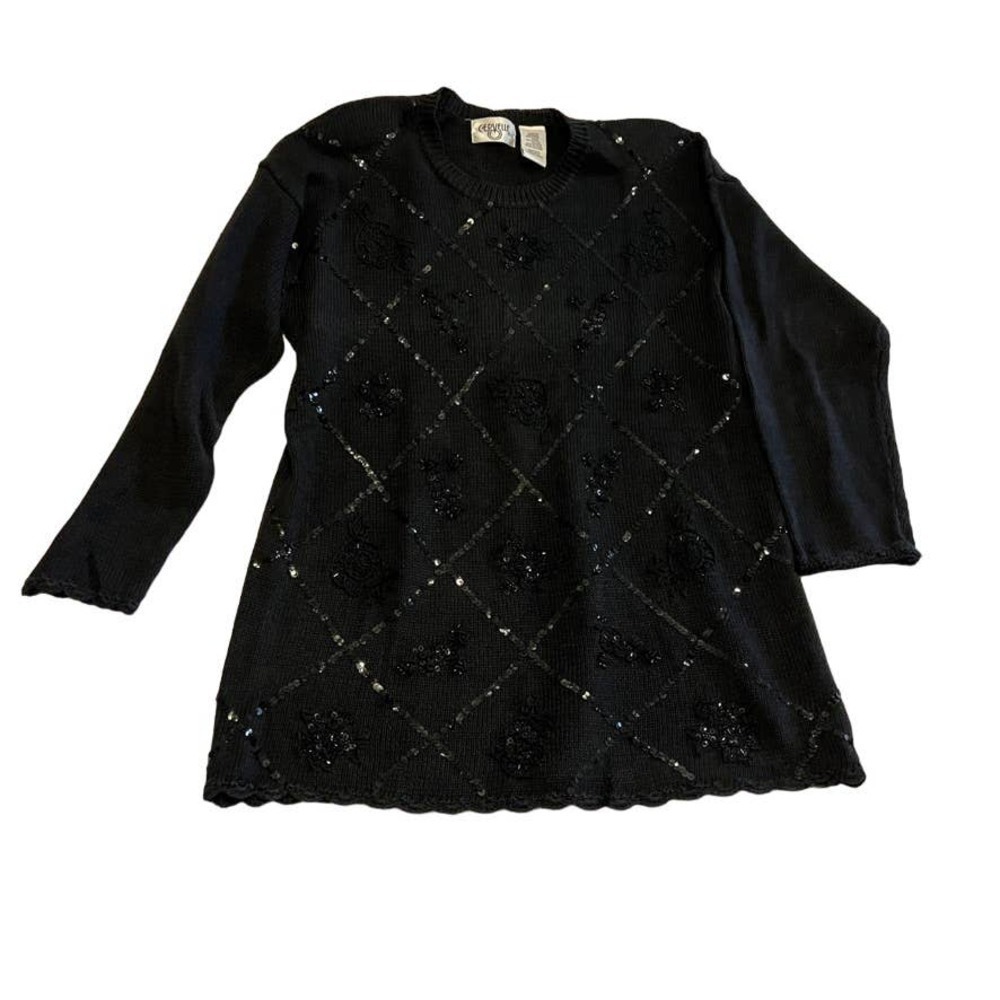 Vintage Cervelle black sequin pattern long sweater L